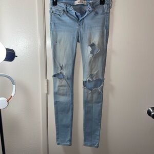 Hollister light-wash ripped low rise super skinny jeans